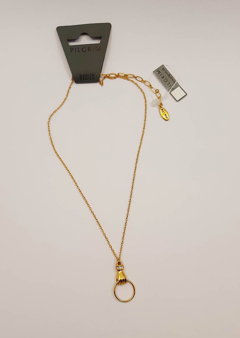 گردنبند زنجیری آویزدار حلقه به دست - طلایی