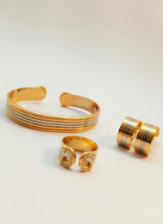 نیمست زنجیری دستبند گوشواره انگشتر - طلایی