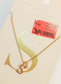 گردنبند زنجیری آویزدار نگین سواروسکی با روکش طلا حرف S 