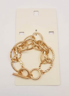 دستبند زنجیری ساده قفل تی - طلایی