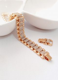 دستبند زنجیری نگین دار ژوپینگ - طلایی